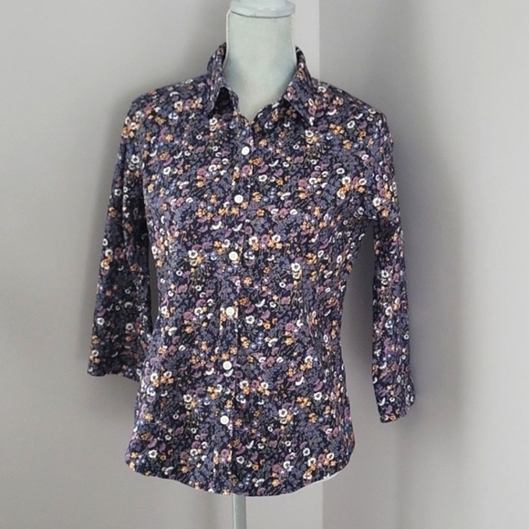L.L. Bean Floral 3/4 sleeve shirt - Picture 2 of 8